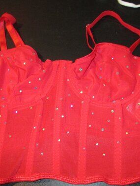 Juniors sz XS red halter style top with sequins by Shein